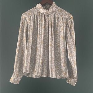 Chic High Neck Floral Blouse vintage button down back